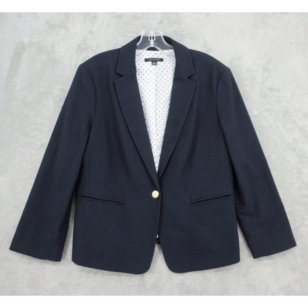Ann Taylor Blazer Womens Size 12 Navy Blue Gold Buttons Nautical Quiet Luxury